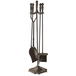 5 Piece Bronze Fireset with Ball Handle Pedestal Base