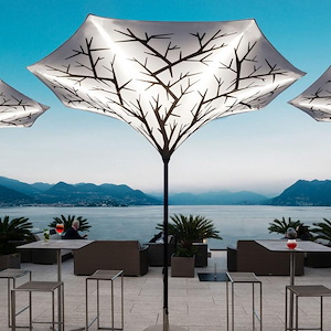 Plant 10 Foot Round Umbrella with Lights and Tree Branch Printed Fabric