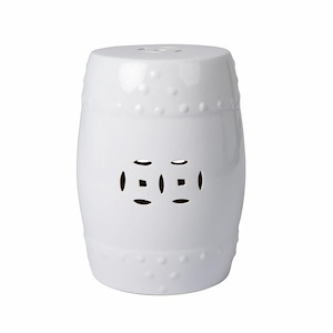 Double-Medallion - Ceramic Indoor/Outdoor Garden Stool/Table in Optic White